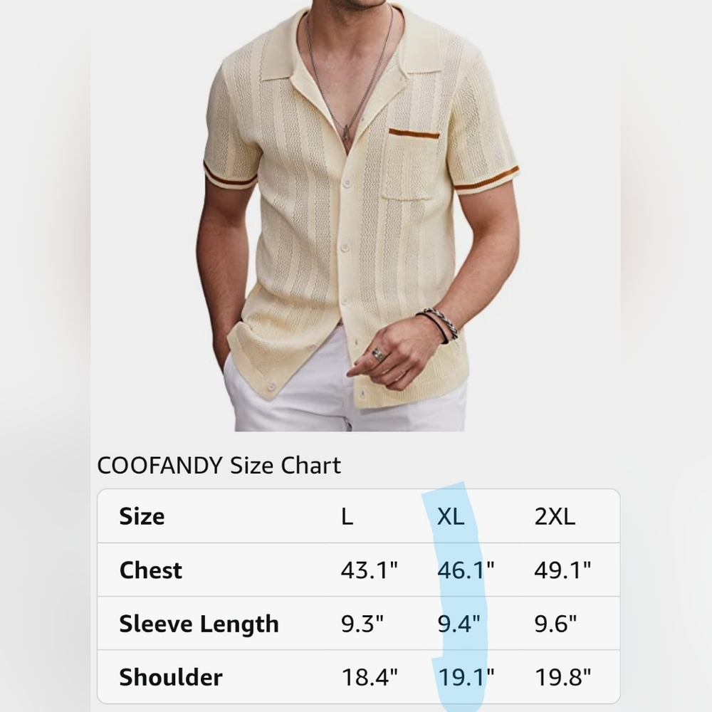 COOFANDY Vintage knit shirt. NWT, XL - Picture 10 of 13
